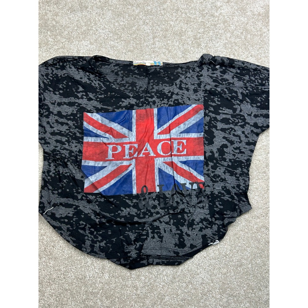 Vintage Havana Union Jack Graphic Burnout Tee L Black Peace & Love Rocker Boho